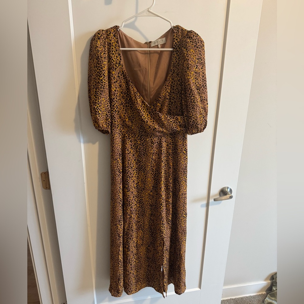 NWT WAYF Leopard Faux Wrap Midi Dress